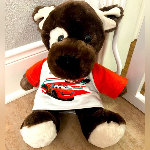 Plush Build a Bear spotted eye puppy dog with Lightning McQueen tee-Shirt 13” - Picture 1 of 8